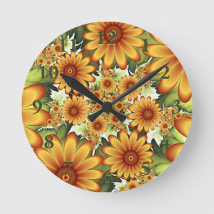 Floral Dream, Moderne Abstracte bloem Fractal Art Ronde Klok