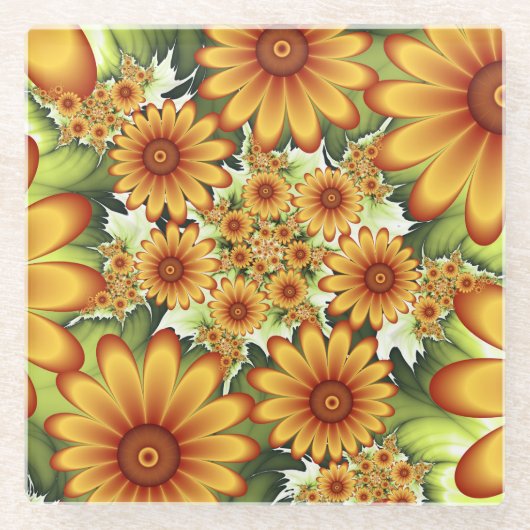 Floral Dream, Moderne Abstracte bloemen Fractal Ar Glazen Onderzetter (Voorkant)