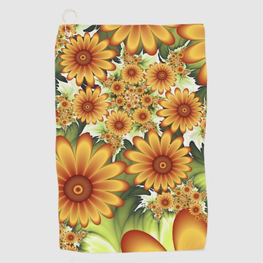 Floral Dream, Moderne Abstracte bloemen Fractal Ar Golfhanddoek (Voorkant)