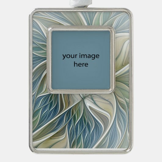 Floral Dream Pattern Abstract Blue Khaki + Foto Verzilverd Omlijst Ornament (Voorkant)