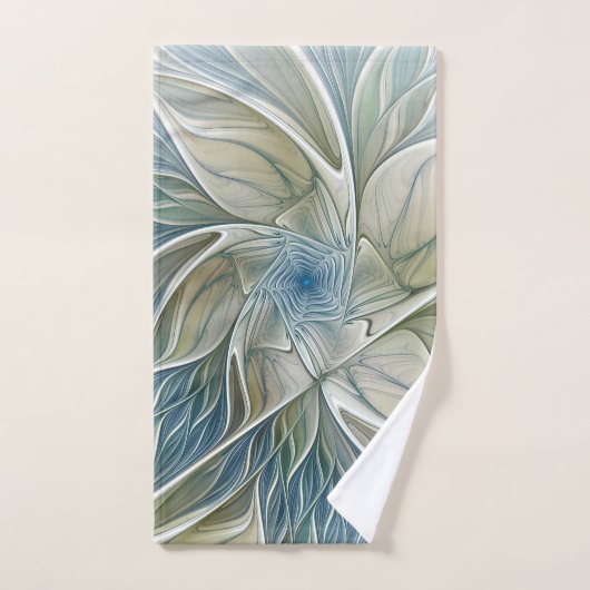 Floral Dream Pattern Abstract Blue Khaki Fractal Bad Handdoek (Handdoek)