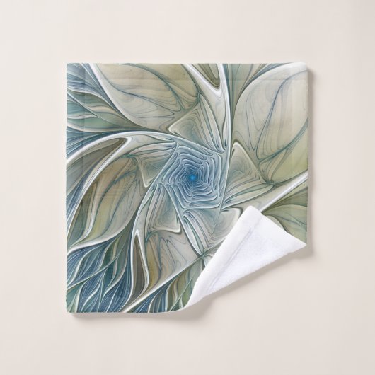 Floral Dream Pattern Abstract Blue Khaki Fractal Bad Handdoek (Wasdoekje)