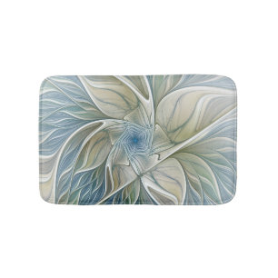 Floral Dream Pattern Abstract Blue Khaki Fractal Badmat