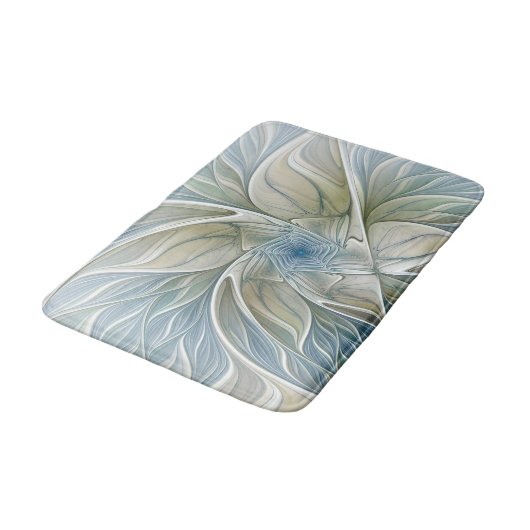 Floral Dream Pattern Abstract Blue Khaki Fractal Badmat (Gekanteld)