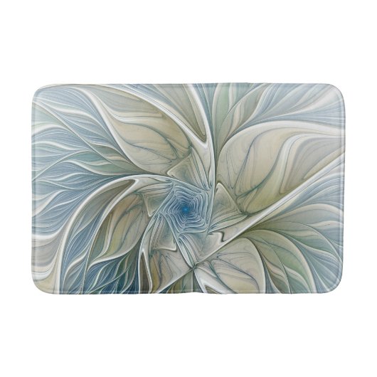 Floral Dream Pattern Abstract Blue Khaki Fractal Badmat (Voorkant)