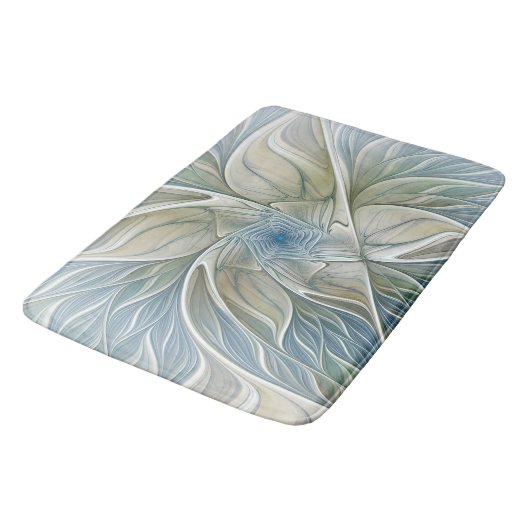 Floral Dream Pattern Abstract Blue Khaki Fractal Badmat (Gekanteld)