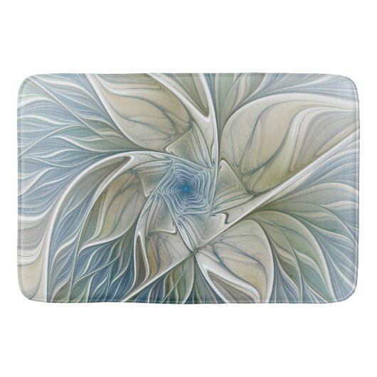 Floral Dream Pattern Abstract Blue Khaki Fractal Badmat (Voorkant)