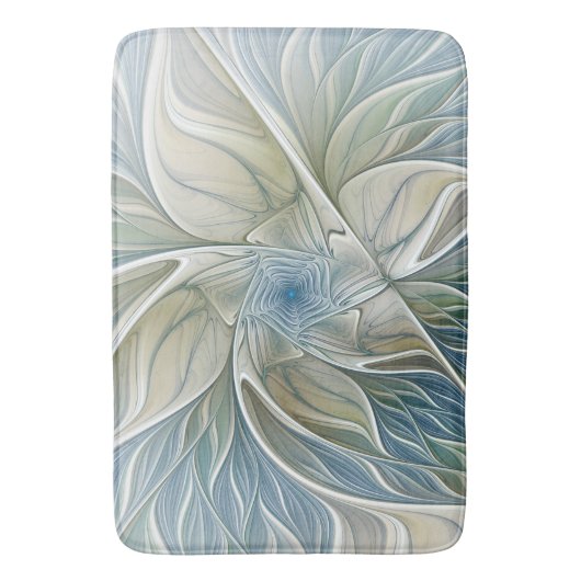 Floral Dream Pattern Abstract Blue Khaki Fractal Badmat (Voorkant Verticaal)