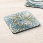 Floral Dream Pattern Abstract Blue Khaki Fractal Bier Onderzetter (Linkerzijde)