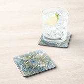 Floral Dream Pattern Abstract Blue Khaki Fractal Bier Onderzetter (Rechterzijde)