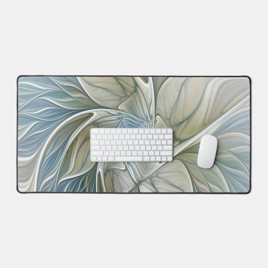 Floral Dream Pattern Abstract Blue Khaki Fractal Bureaumat (Keyboard & Muis)