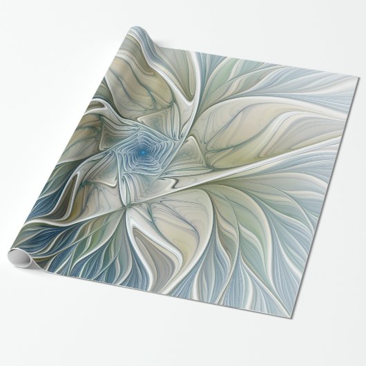 Floral Dream Pattern Abstract Blue Khaki Fractal Cadeaupapier (Uitgerold)