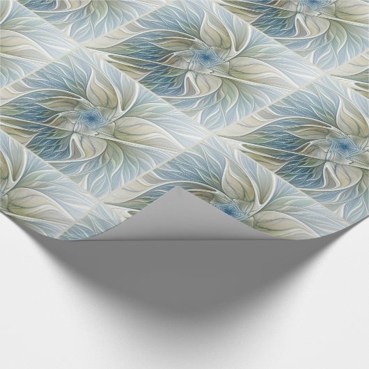 Floral Dream Pattern Abstract Blue Khaki Fractal Cadeaupapier (Hoek)