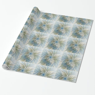 Floral Dream Pattern Abstract Blue Khaki Fractal Cadeaupapier