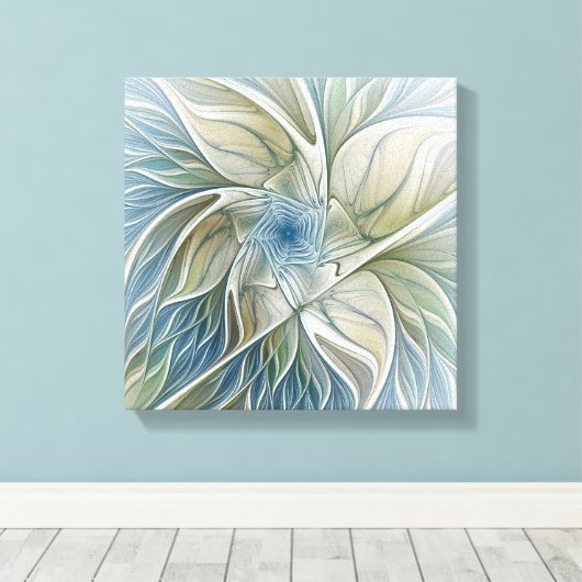Floral Dream Pattern Abstract Blue Khaki Fractal Canvas Afdruk (Insitu (Houten vloer))