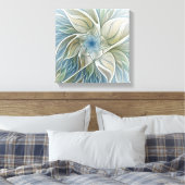 Floral Dream Pattern Abstract Blue Khaki Fractal Canvas Afdruk (Insitu (Slaapkamer))