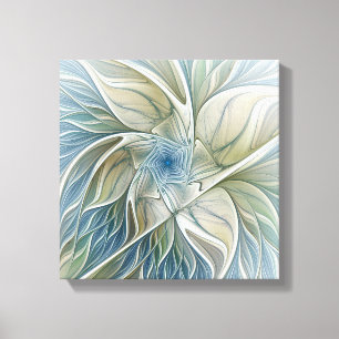 Floral Dream Pattern Abstract Blue Khaki Fractal Canvas Afdruk