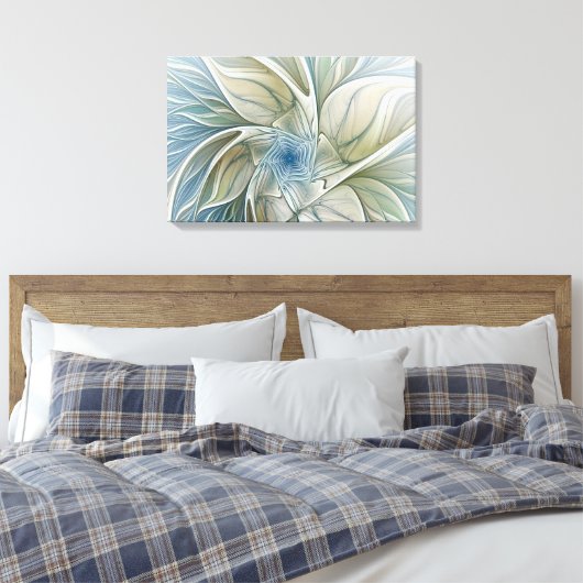 Floral Dream Pattern Abstract Blue Khaki Fractal Canvas Afdruk (Insitu (Slaapkamer))