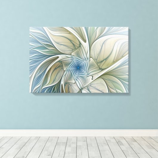 Floral Dream Pattern Abstract Blue Khaki Fractal Canvas Afdruk (Insitu (Houten vloer))