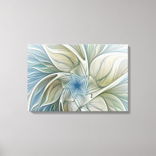 Floral Dream Pattern Abstract Blue Khaki Fractal Canvas Afdruk