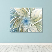 Floral Dream Pattern Abstract Blue Khaki Fractal Canvas Afdruk (Insitu (Houten vloer))