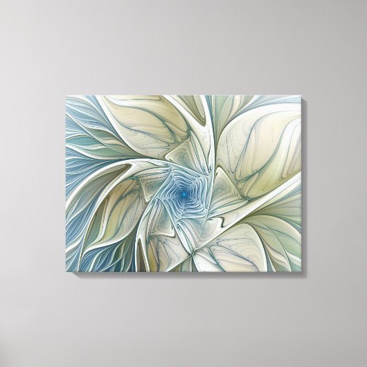 Floral Dream Pattern Abstract Blue Khaki Fractal Canvas Afdruk (Voorkant)
