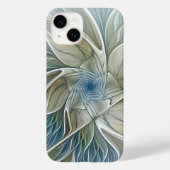 Floral Dream Pattern Abstract Blue Khaki Fractal Case-Mate iPhone Case (Achterkant)