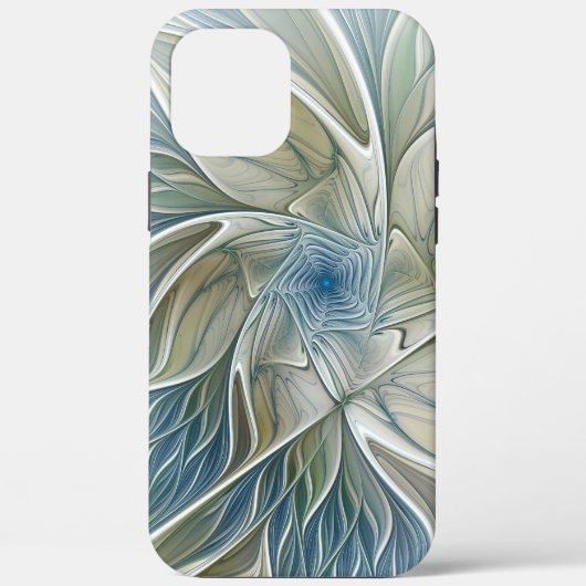 Floral Dream Pattern Abstract Blue Khaki Fractal Case-Mate iPhone Case (Achterkant)