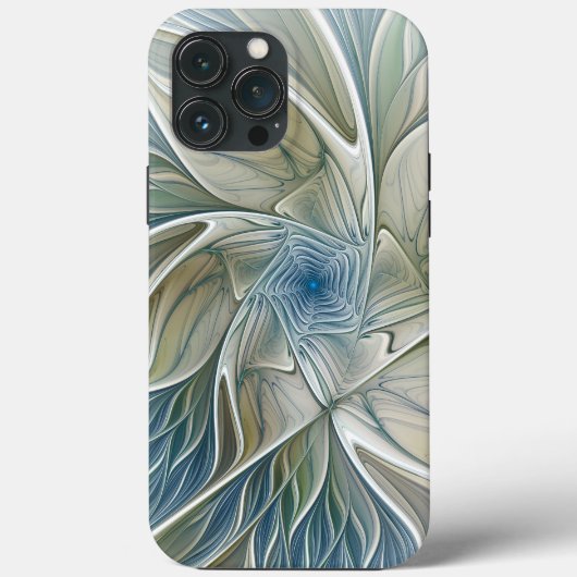 Floral Dream Pattern Abstract Blue Khaki Fractal Case-Mate iPhone Case (Achterkant)