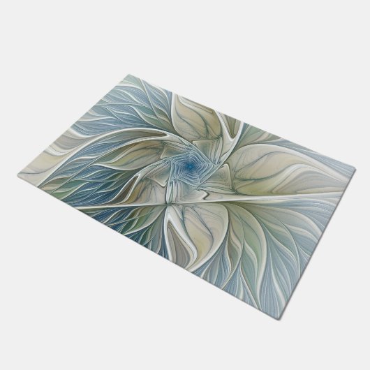 Floral Dream Pattern Abstract Blue Khaki Fractal Deurmat (Schuin)