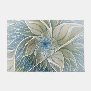 Floral Dream Pattern Abstract Blue Khaki Fractal Deurmat