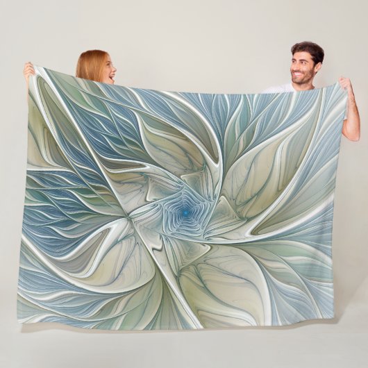 Floral Dream Pattern Abstract Blue Khaki Fractal Fleece Deken (In situ)