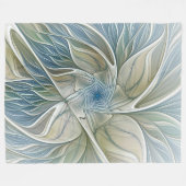 Floral Dream Pattern Abstract Blue Khaki Fractal Fleece Deken (Voorkant (Horizontaal))