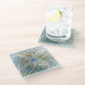 Floral Dream Pattern Abstract Blue Khaki Fractal Glazen Onderzetter (Schuin)