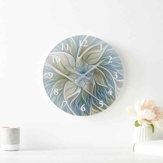 Floral Dream Pattern Abstract Blue Khaki Fractal Grote Klok (Huis)