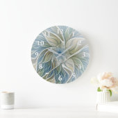 Floral Dream Pattern Abstract Blue Khaki Fractal Grote Klok (Huis)