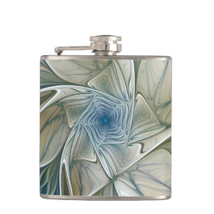 Floral Dream Pattern Abstract Blue Khaki Fractal Heupfles