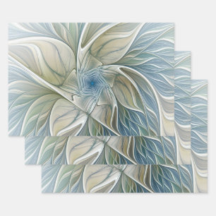 Floral Dream Pattern Abstract Blue Khaki Fractal Inpakpapier Vel