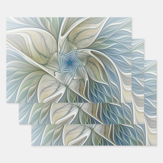Floral Dream Pattern Abstract Blue Khaki Fractal Inpakpapier Vel (Set)