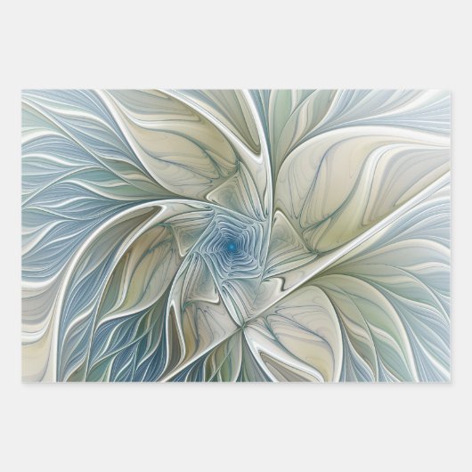 Floral Dream Pattern Abstract Blue Khaki Fractal Inpakpapier Vel (Voorkant 2)