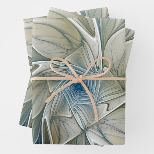 Floral Dream Pattern Abstract Blue Khaki Fractal Inpakpapier Vel (In situ)