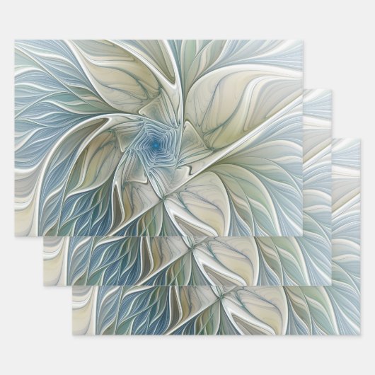 Floral Dream Pattern Abstract Blue Khaki Fractal Inpakpapier Vel (Set)