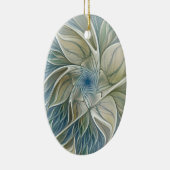Floral Dream Pattern Abstract Blue Khaki Fractal Keramisch Ornament (Rechts)