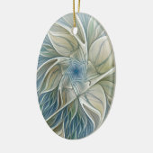 Floral Dream Pattern Abstract Blue Khaki Fractal Keramisch Ornament (Links)
