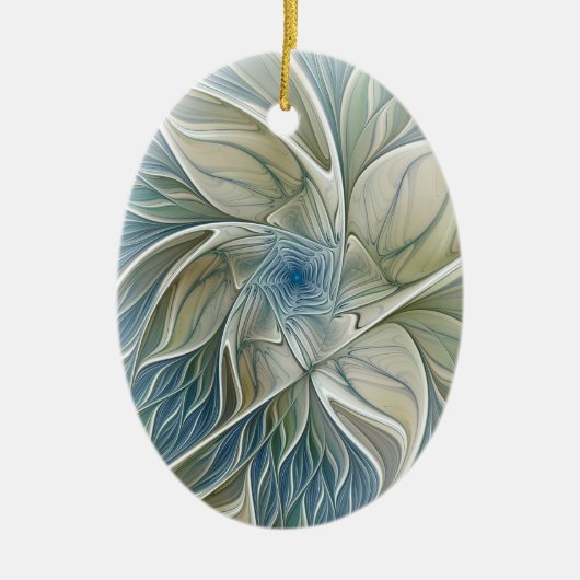 Floral Dream Pattern Abstract Blue Khaki Fractal Keramisch Ornament (Voorkant)