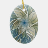 Floral Dream Pattern Abstract Blue Khaki Fractal Keramisch Ornament (Achterkant)