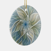 Floral Dream Pattern Abstract Blue Khaki Fractal Keramisch Ornament (Rechts)