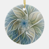 Floral Dream Pattern Abstract Blue Khaki Fractal Keramisch Ornament (Voorkant)