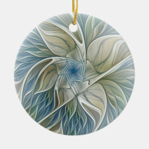 Floral Dream Pattern Abstract Blue Khaki Fractal Keramisch Ornament
