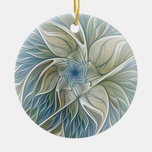 Floral Dream Pattern Abstract Blue Khaki Fractal Keramisch Ornament (Voorkant)